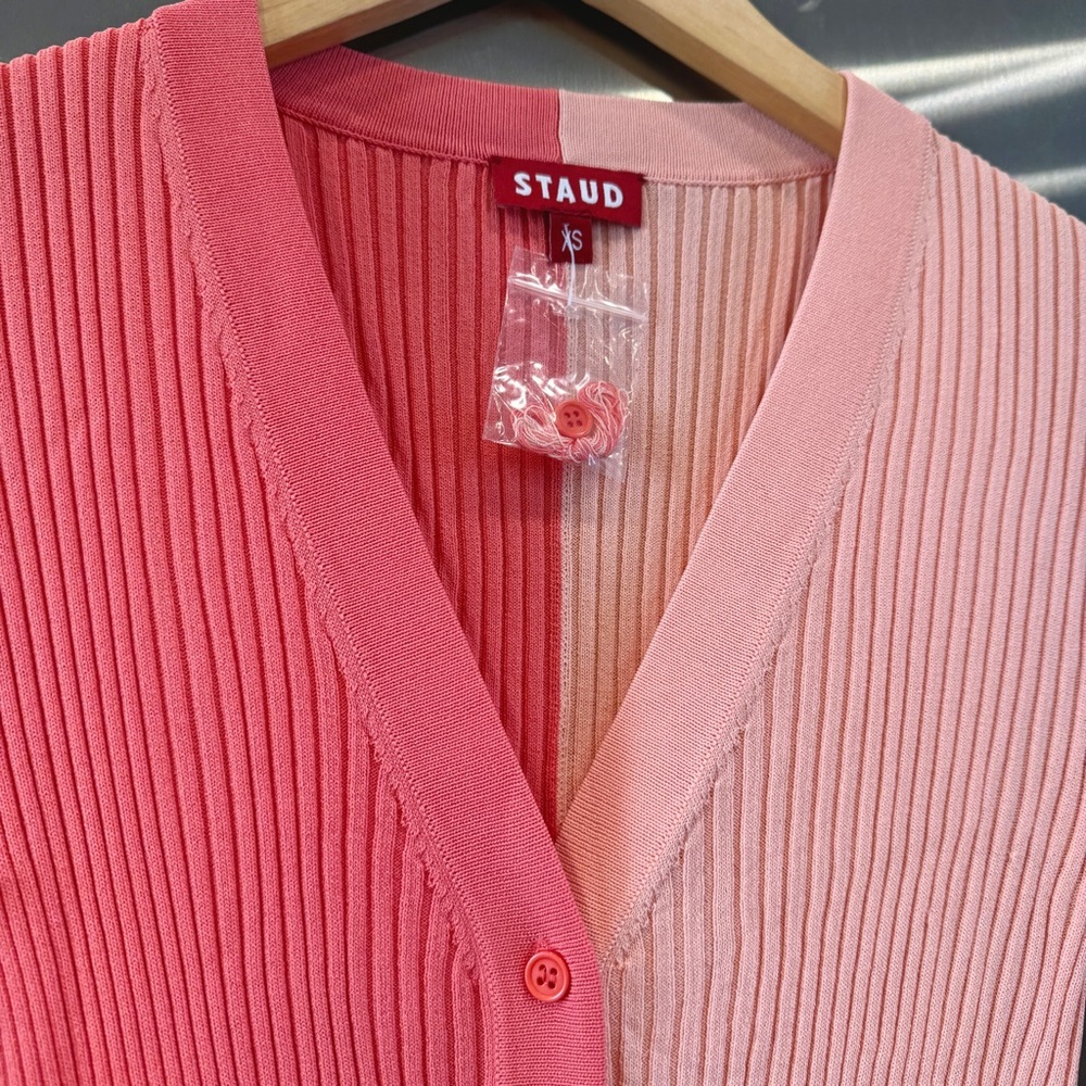 NWT Staud Shoko Sweater Dress in Bittersweet Peach Light Pink Blush Button Down - Picture 8 of 16